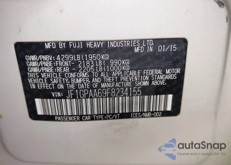 2015 Subaru Impreza 2.0I z USA, uszkodzony, nr VIN JF1GPAA69F8234155